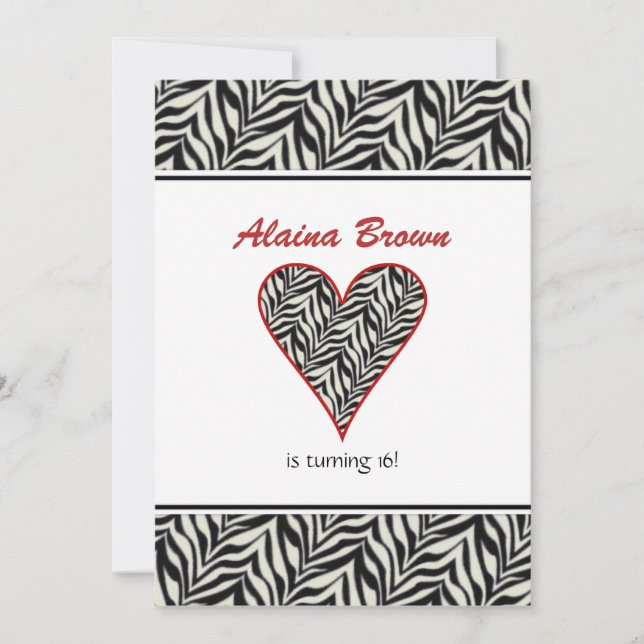 Inbjudningar till Zebra Heart Party (Framsida)