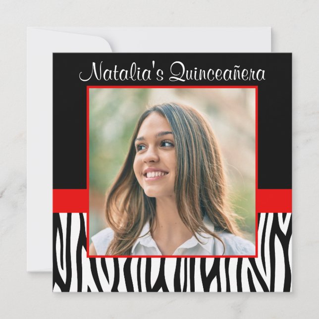 Inbjudningar till Zebra Red Photo Quinceanera (Framsida)