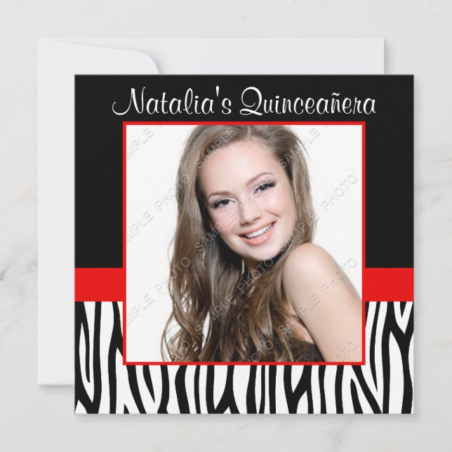 Inbjudningar till Zebra Red Photo Quinceanera (Framsida)