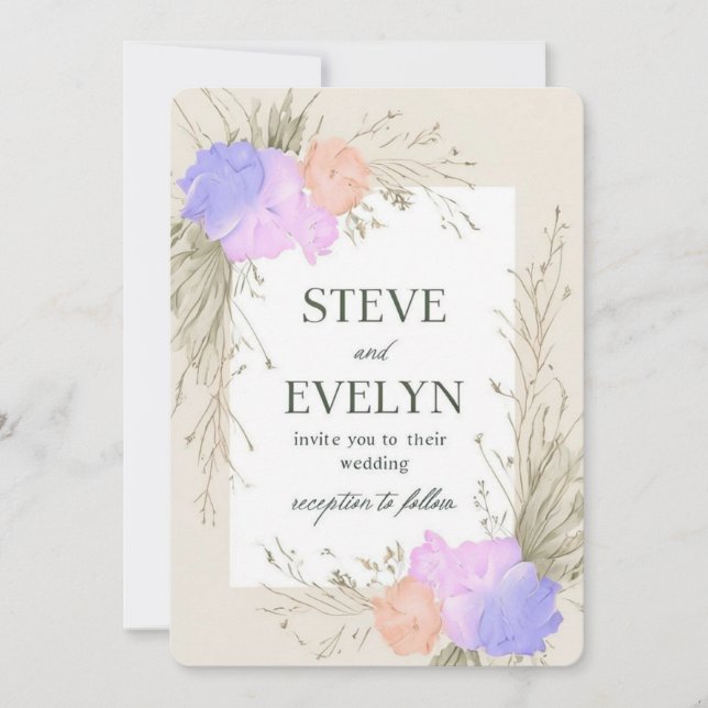 Inbjudningsdesign för Elegant bröllop med Blommigt Inbjudningar (Framsida)