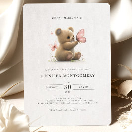 Inbjudningsflickor för rosa Bear Baby Shower Inbjudningar