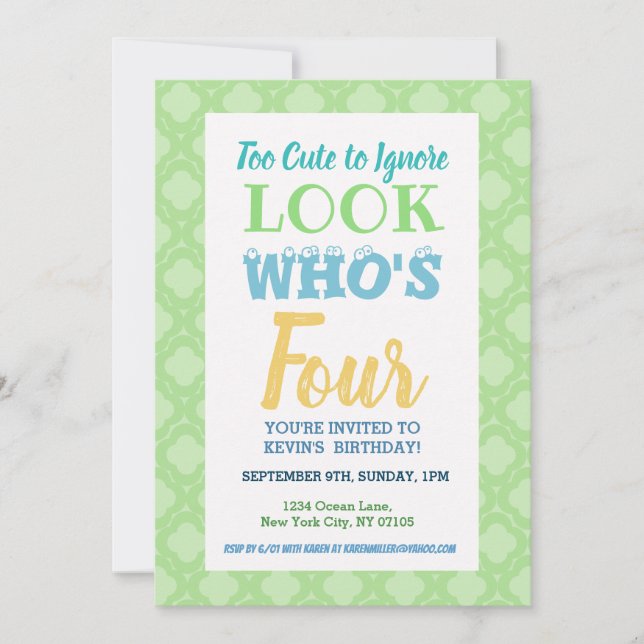 Inbjudningsformulering för 4e födelsedagen inbjudningar (Framsida)