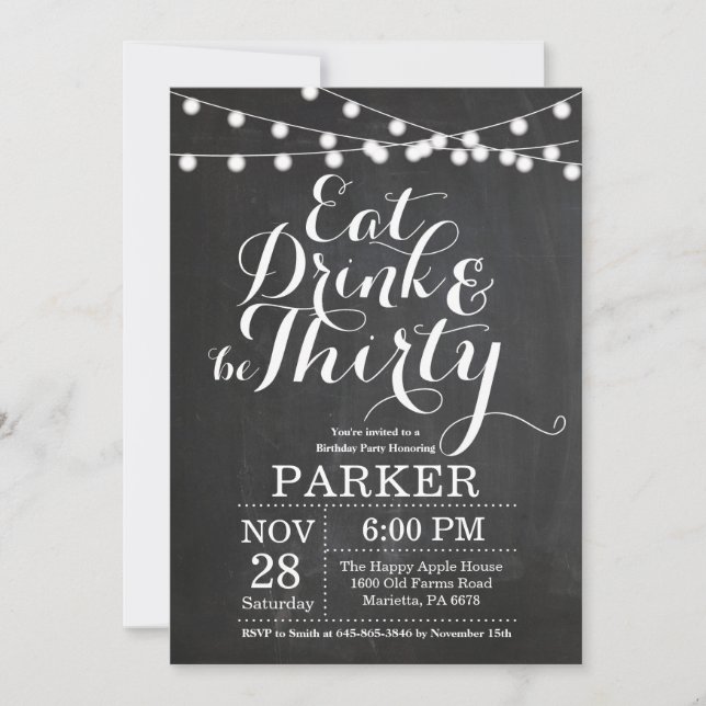 Inbjudningskalkboard för 30års födelsedag inbjudningar (Framsida)