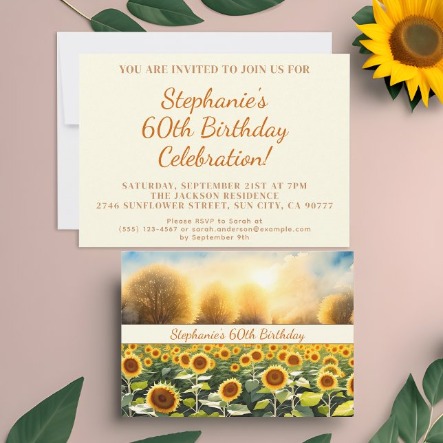 Inbjudningskort för 60-årsfirande - Solros-tema (🌻 Embrace Nature's Elegance: 60th Birthday Invitations! 🌼)