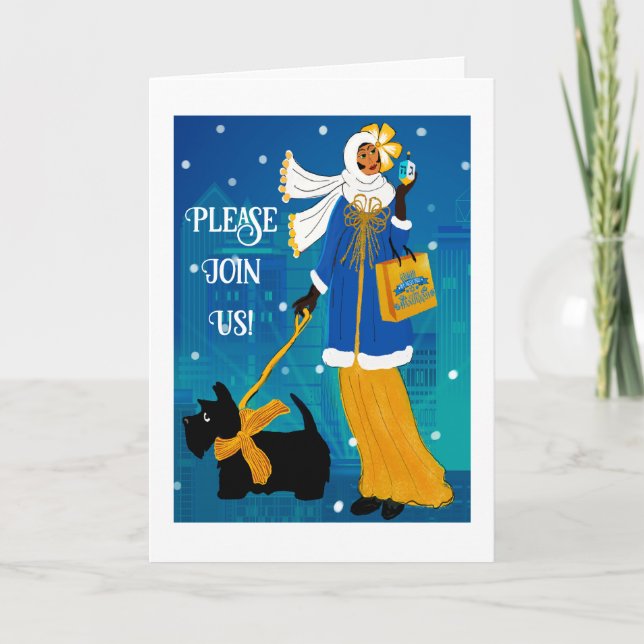 Inbjudningskort för art nouveau Retro Hanukkah (Framsida)