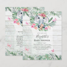 Inbjudningskort för Baby Elephant Girls Baby Showe