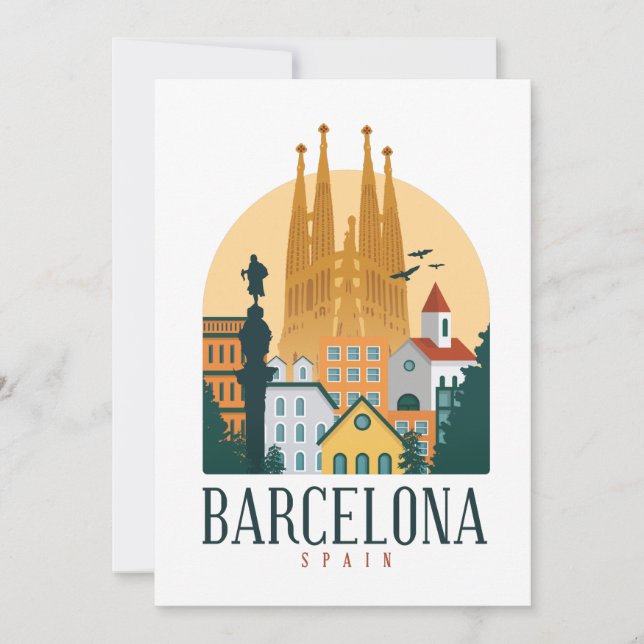 Inbjudningskort för Barcelona Spain Skyline (Framsida)