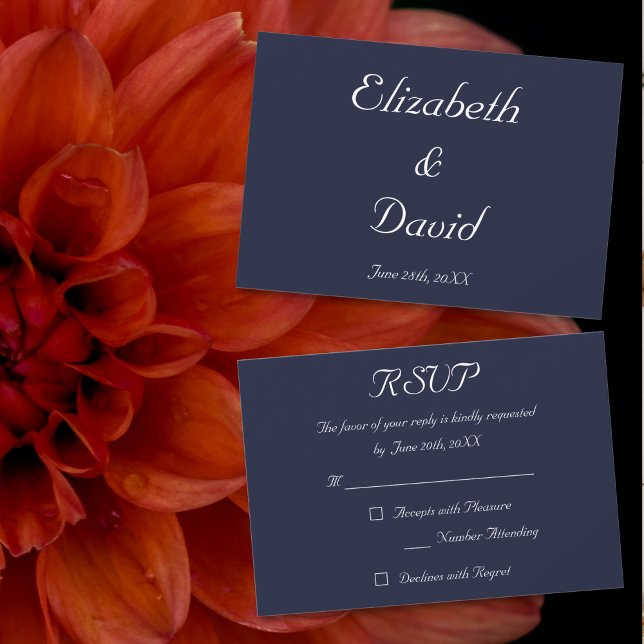 Inbjudningskort för blått Bröllop OSA i eleganten (Elegant Navy Blue Wedding RSVP Invitation Card)