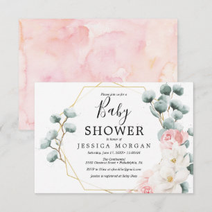 Inbjudningskort för blommigt Grey Baby Shower