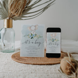 Inbjudningskort för Blue Elephant Boy Baby Shower