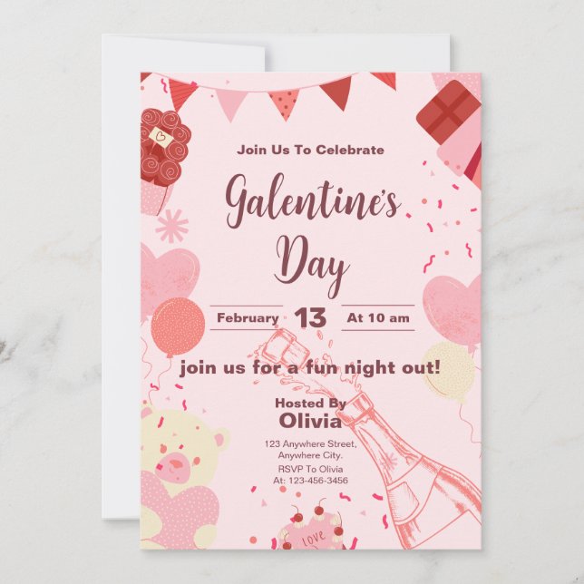 Inbjudningskort för chic Galentine Day Firande (Framsida)