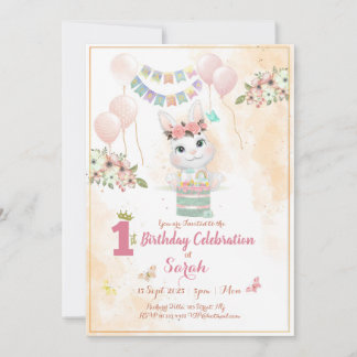 Inbjudningskort för Cute Bunny första födelsedag