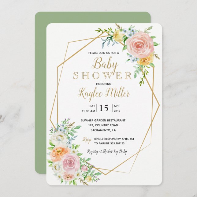 Inbjudningskort för den geometriska babyvisaren fö (Fram/baksida)