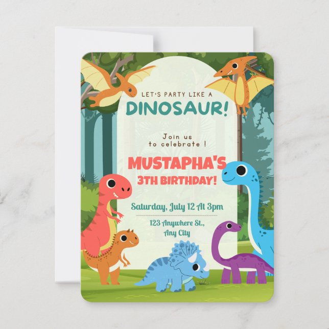 Inbjudningskort för Dinosaur Barns födelsedag (Framsida)