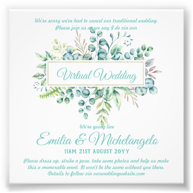 Inbjudningskort för direktuppspelning av Bröllop C Fototryck (Framsidan)