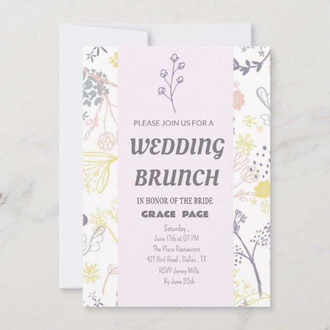 Inbjudningskort för elegant blommigt Bröllop Brunc (Framsida)
