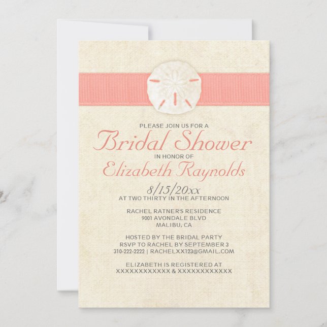 Inbjudningskort för Elegant Burlap Sand Dollar-Möh (Framsida)