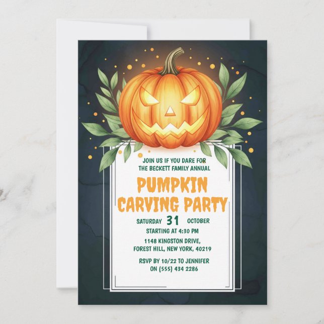 Inbjudningskort för elegant Halloween | Jack-o’-La (Framsida)