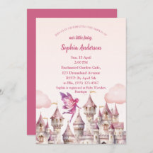 Inbjudningskort för Fairy Castle Girl Baby Shower