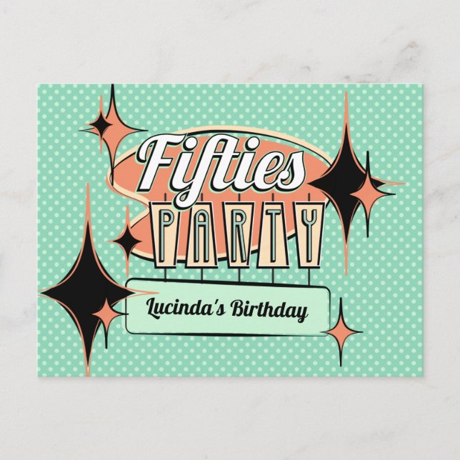 Inbjudningskort för femtitalsparty i mitten av sek (Framsida)