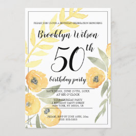 Inbjudningskort för Födelsedagsfest av gult Blommi