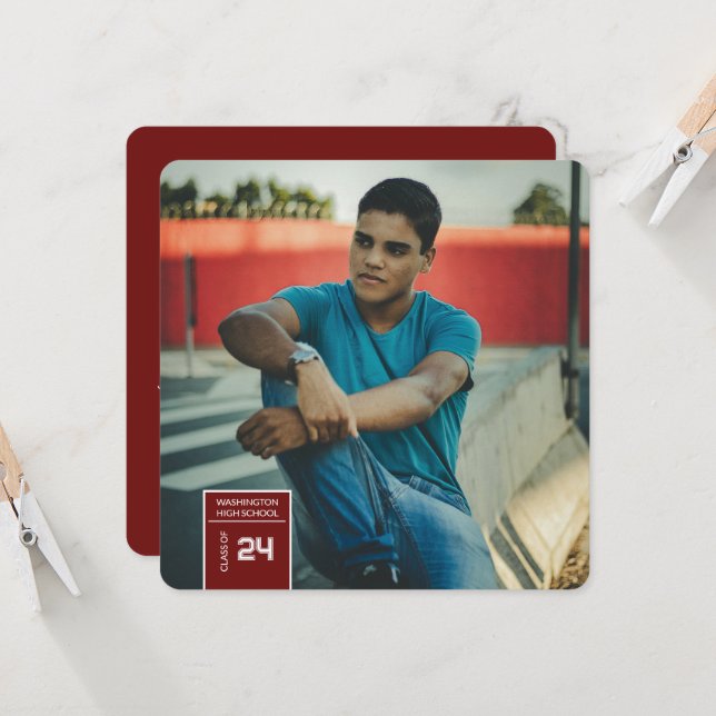 Inbjudningskort för foto-flikar för Studenten-maro (Fram/Back In Situ)