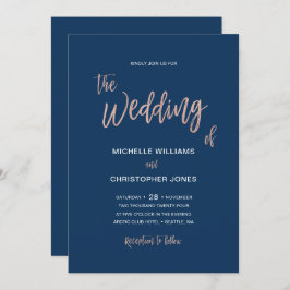 Inbjudningskort för Glam Chic Navy & Ro Guld-bröll