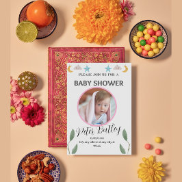 Inbjudningskort för grått Grönt Modern Baby Shower