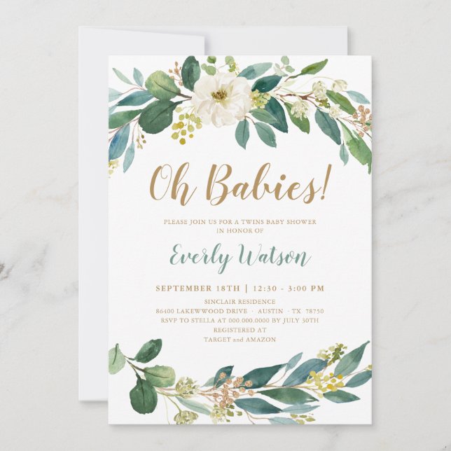 Inbjudningskort för Grey Twillingars Baby Shower (Framsida)
