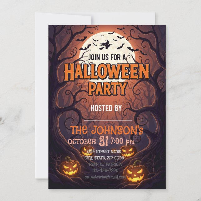 Inbjudningskort för Halloween fest | Spooky Forest (Framsida)