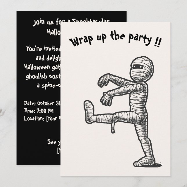 Inbjudningskort för Halloween-roligt för mummin ☜  (Fram/baksida)