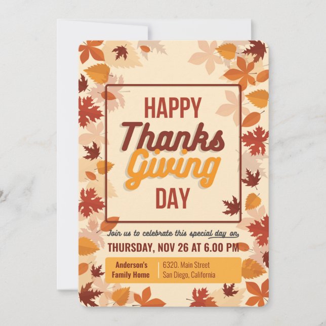 Inbjudningskort för happy thanksgiving-dagen (Framsida)
