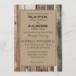 Inbjudningskort för Land Barn Wood Rustic Wedding 