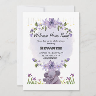 Inbjudningskort för lila Blommigt Baby Shower