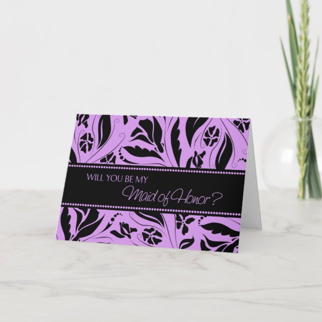 Inbjudningskort för lila blommor Maid of honor (Framsida)