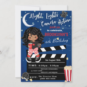 Inbjudningskort för ljus Camera Movie Night Birthd