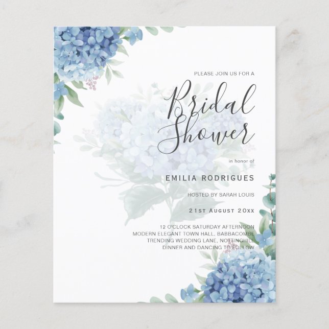 Inbjudningskort för modern Blue Hydrangea PHOTO-Mö Flygblad (Framsidan)
