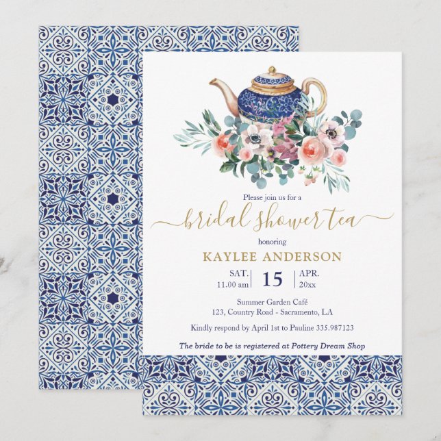 Inbjudningskort för Möhippa av blåplattor (Fram/baksida)