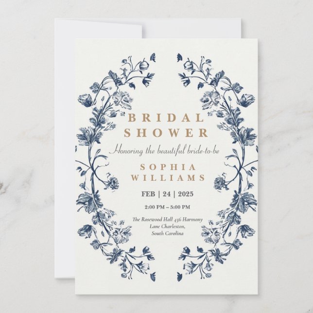 Inbjudningskort för möhippa av blått Blommigt för  (Framsida)