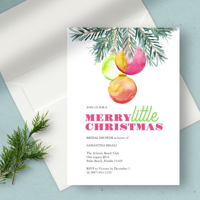 Inbjudningskort för möhippa-jul (Christmas bridal shower invitation features unique watercolor art by Victoria Grigalunas )