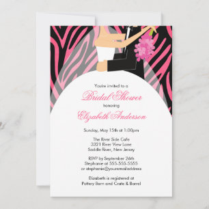 Inbjudningskort för möhippan Bride Groom Rosa Zebr