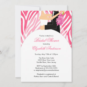 Inbjudningskort för möhippan Bride Groom Rosa Zebr
