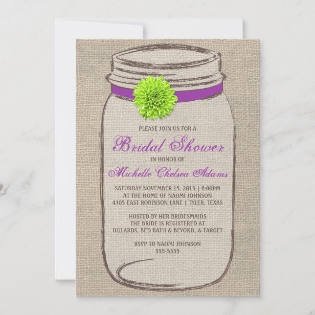 Inbjudningskort för möhippan för blommaMasonburk (Framsida)