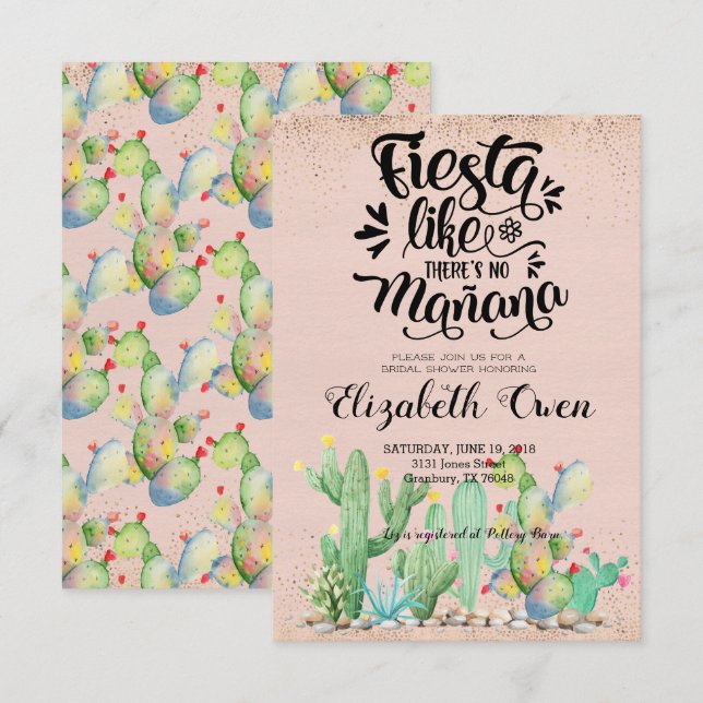 Inbjudningskort för möhippan - Glam Cactus (Fram/baksida)