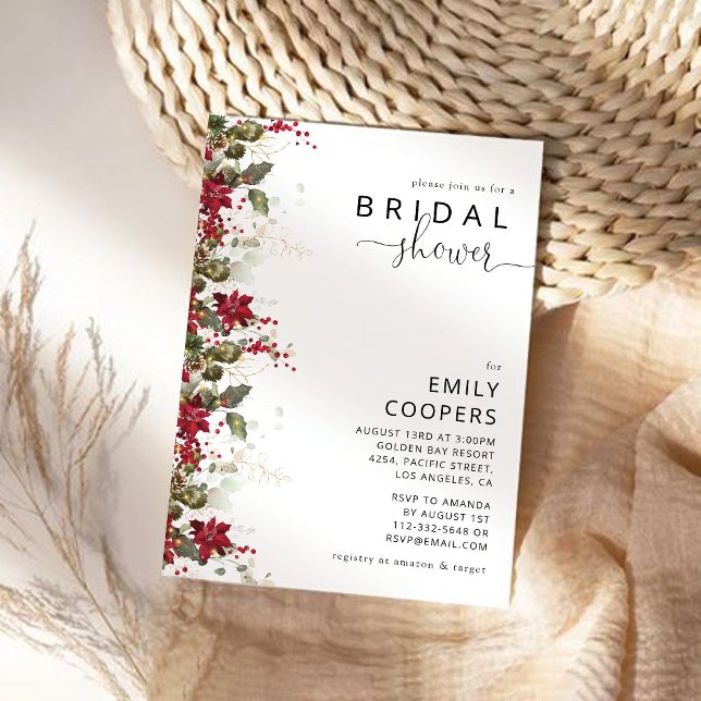 Inbjudningskort för möhippan, Jul Red Poinsettia (Skapare uppladdad)