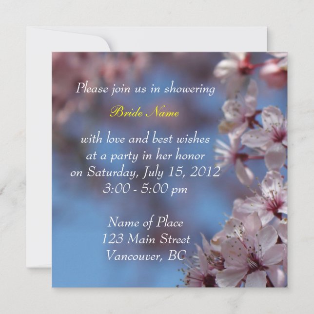 inbjudningskort för möhippan, körsbärsblommande tr (Framsida)