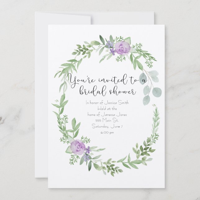 Inbjudningskort för möhippan lavender och greenery (Framsida)