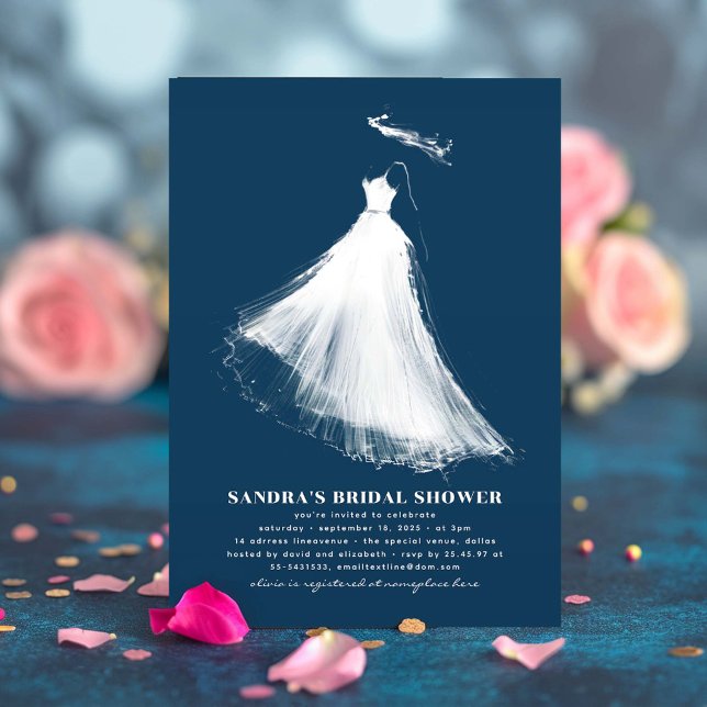 Inbjudningskort för möhippan marinblå modern eteri (Navy Blue Bridal Shower Invitation)
