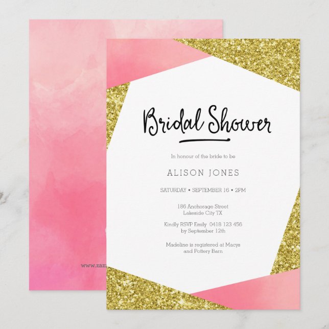 Inbjudningskort för möhippan | Rosa och glitter (Fram/baksida)