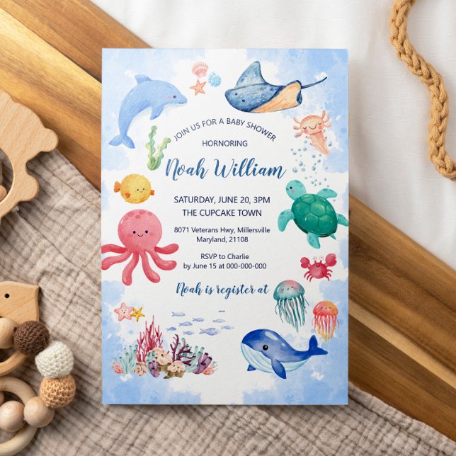 Inbjudningskort för Ocean Animal Baby Shower (Skapare uppladdad)